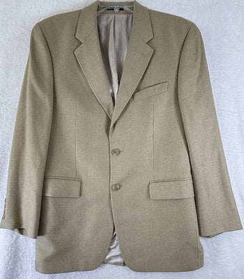 Vintage Ralph Lauren Polo University Club Blazer 39R Silk Wool Blend Tan Mens