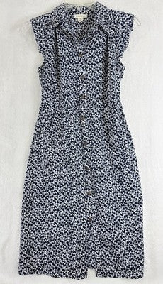 Monteau Los Angeles Shirt Dress Medium Midi Blue Floral Ruffle Sleeve Womens