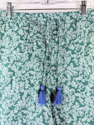 J Jill Love Linen Shorts Green Floral Pull On Womens