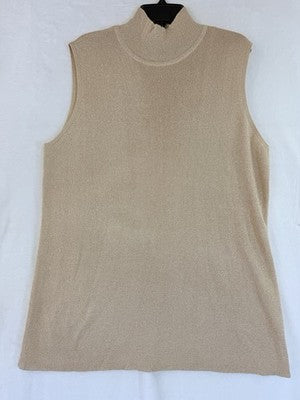 Chicos Size 3 Tops XL Sleeveless Mock Neck Sweater Beige Metallic Womens