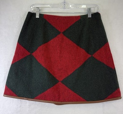Tory Burch Cheval Wool Blend Plaid Wrap Mini Skirt 4 Geometric Leather Trim