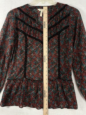Matilda Jane Top Medium Carol Boho Long Sleeve Floral Sheer Peasant Blouse Women