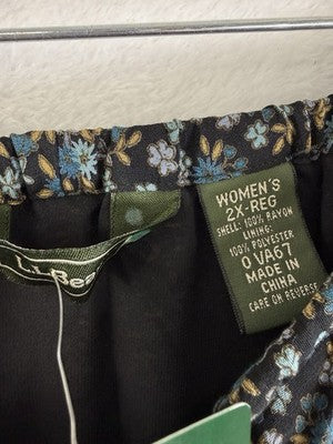LL Bean Womens 2X Peasant Skirt Black Floral Print Midi Lined Flowy New NWT