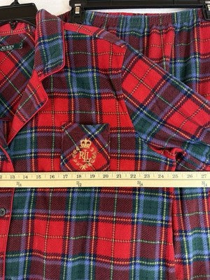 Lauren Ralph Lauren XL Pajamas Fleece Red Blue Tartan Plaid Pajama Set Women