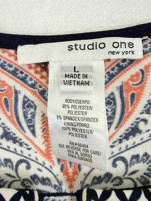 Studio One New York Dress Large Shift Blue Paisley 3/4 Sleeve Womens