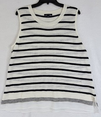 Tommy Hilfiger Womens Tops XL Sweater Sleeveless 100% Cotton Navy Blue Ivory