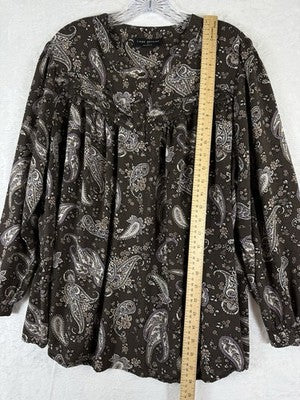 Lane Bryant 22 Tops Long Sleeve Peasant Blouse Brown Floral Plus Size Womens
