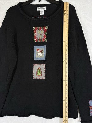 North Style Christmas Sweater Medium Holiday Teachercore Black Embellished Women