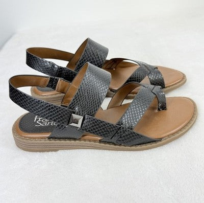 Franco Sarto Sandals 8.5 Womens Black Silver Gans Flat Faux Snakeskin