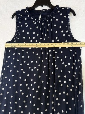 Tommy Hilfiger Dress 14 Navy Blue Sleeveless Polk Dot Shift Short Womens