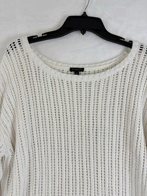 Talbots Sweater Medium White Open Knit 100% Cotton Long Sleeve Tops