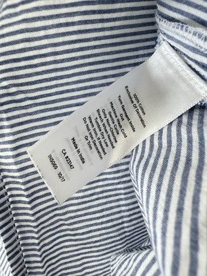 Talbots Top XS Blouse Blue White Striped Puff 3/4 Sleeve 100% Cotton Womens