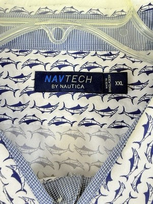 Nautica Shirts For Men XXL Short Sleeve Button Down Swordfish Blue White