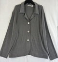 Chicos Travelers Size 3 Jacket Gray Top Button Long Sleeve Made In USA XL Womens