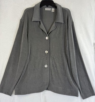 Chicos Travelers Size 3 Jacket Gray Top Button Long Sleeve Made In USA XL Womens