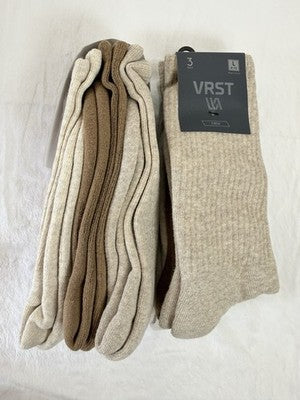 VRST Crew Socks Brown Sand Beige Mens 8-13 Large Cushioned Lot 6 Pairs DSG New