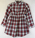 Gap Kids Dress Girls 7/8 Medium Red Plaid Flannel Fit Flare Long Sleeve New