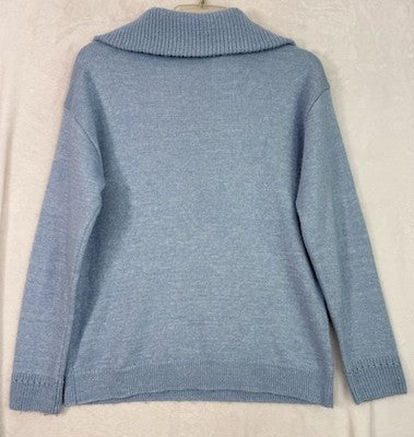Talbots Sweater Small Light Blue Breton Button Collar Womens