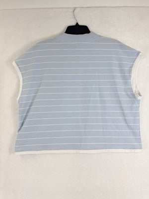 Calia Top XXL Crop Mock Neck Knit Blue White Striped New NWT