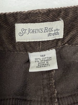 St John’s Bay Corduroy Pants 14 Petite Chocolate Brown Straight Leg Women NEW
