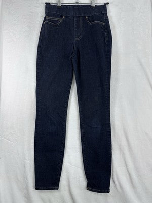 Lands End Mid Rise Pull On Skinny Jeans 2 Dark Blue Womens Denim
