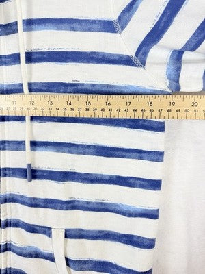 LL Bean Hoodie Women Small Nautical Blue Striped 100% Cotton Sweatshirt Full Zip