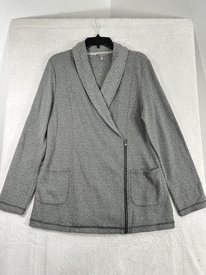T By Talbots Medium Jacket Knit Gray Asymmetrical Zip 100% Cotton Womens
