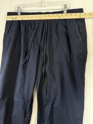 Talbots Easy Drawstring Pants 14W Navy Blue 100% Cotton Pull On Womens