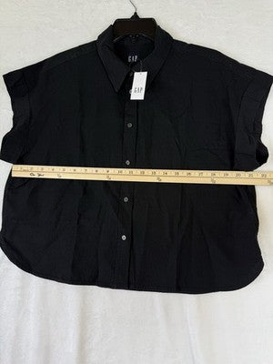 Gap Linen Blend Crop Shirt Small Womens Black Button Up Short Sleeve Women