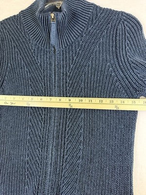 LL Bean Cardigan Sweater Womens XS Blue  Cable Knit Full Zip Blue 100% Cotton
