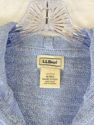 LL Bean Womens Sweater Medium Hooded Blue 100% Cotton Tops Long Sleeve