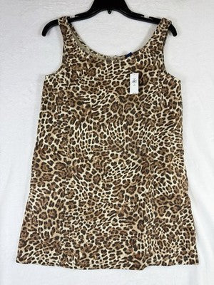 Gap Denim Mini Dress Small Petite UltraSoft Leopard Print Sleeveless A Line New