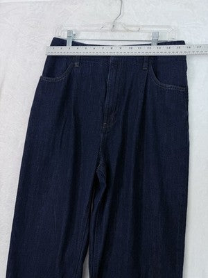 Uniqlo Jeans Womens 10 Relaxed Fit Tapered High Rise Dark Blue Denim
