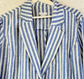 J Jill Linen Blend Striped Blazer Womens XL Royal Blue Cream 2 Button Unlined
