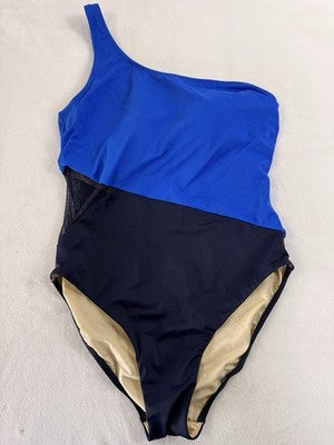 Swimsuits For All 4 One Piece Colorblock Blue One Shoulder Swim Swimwear Women