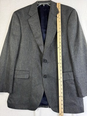 Jos A Bank Blazer 39R 100% Silk Gray Herringbone Windowpane Plaid Mens Jacket