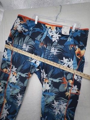 Xersion 3X Leggings Capri High Rise Blue Floral Plus Size Womens Workout New NWT