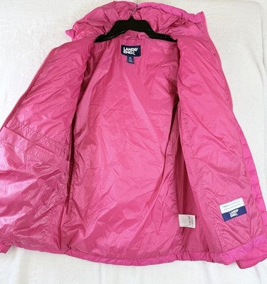 Lands End Girls Jacket XL Puffer Coat Pink Hooded Full Zip