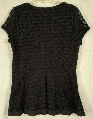 Isaac Mizrahi Live Tops Medium Black Short Sleeve Lace Overlay Blouse Top Women