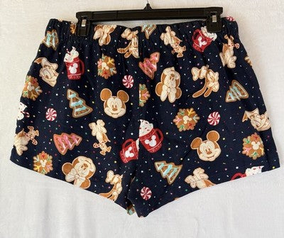 Old Navy Disney Pajamas Shorts Medium Christmas Flannel Womens Blue Mickey Mouse