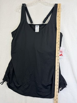 Lands End Tankini Top 24W Black Ruched Swim Underwire Plus Size New NWT