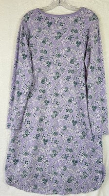 Lands End Nightgown Medium Cozy Classic Long Sleeve Purple Floral Womens Pajamas