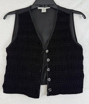 Vintage 90s Womens Small Black Velvet Vest Ruched The Limited Whimsy Goth