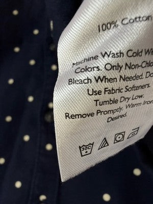 Eddie Bauer Flannel Shirt Womens Large Tall Blue Polka Dot Button Up Top Cotton