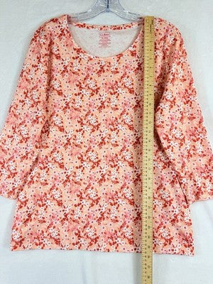 LL Bean Womens XL Pima Cotton Top Shaped 3/4 Sleeve Floral Print Jewel Neck