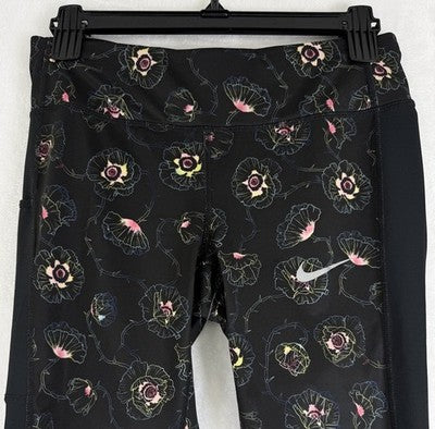 Nike Womens Small Racer Printed Running Tights Black Hibiscus Floral