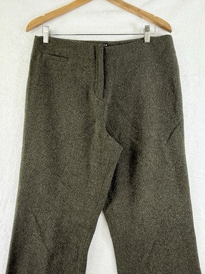 J Crew Pants 12 Petite High Rise Green Wool Tweed Straight Leg Lined Womens