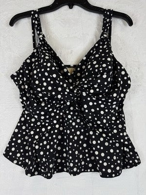 Miraclesuit Tankini Top 18W Black Polka Dots Tiered Swim Swimwear Swimsuit Women