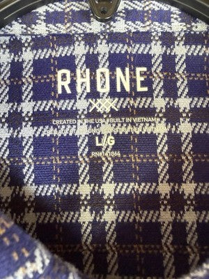Rhone Hardy Flannel Shirt Large Blue Plaid Long Sleeve Button Up Down Mens