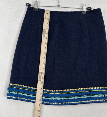 Talbots Skirt 4 Petite Short A-Line Navy Blue Sequins Textured Cotton Stretch 4P